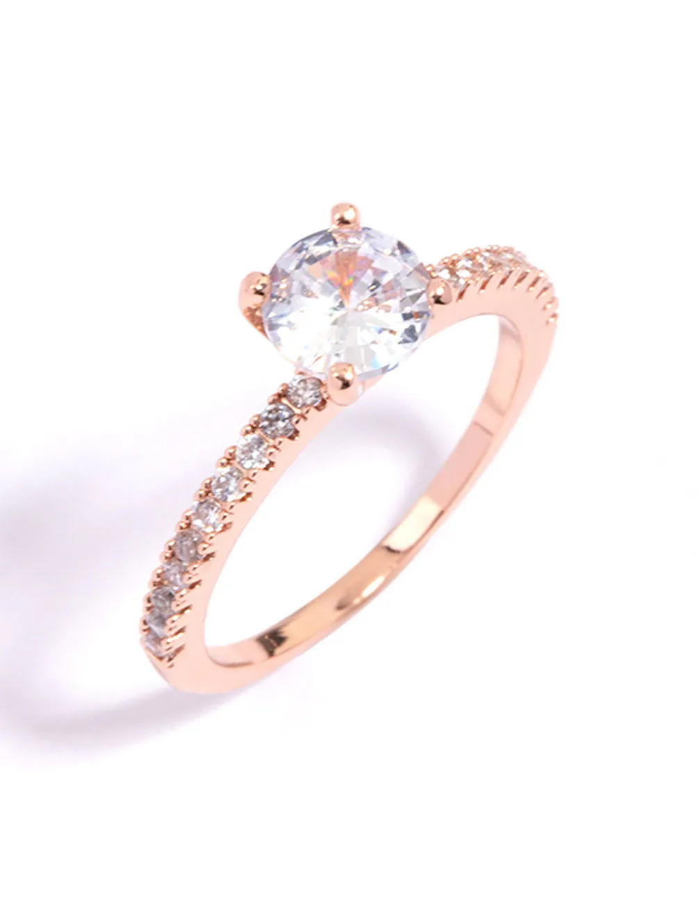 Rose Gold Plated Cubic Zirconia Plated Round Textured Band Ring