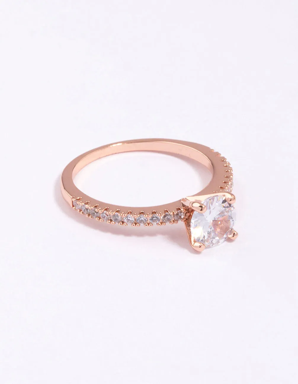 Rose Gold Plated Cubic Zirconia Plated Round Textured Band Ring