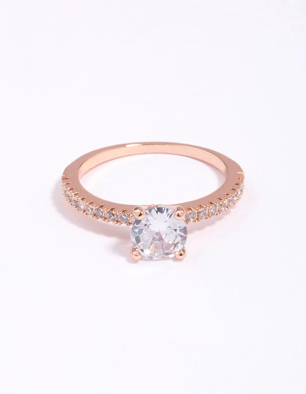 Rose Gold Plated Cubic Zirconia Plated Round Textured Band Ring