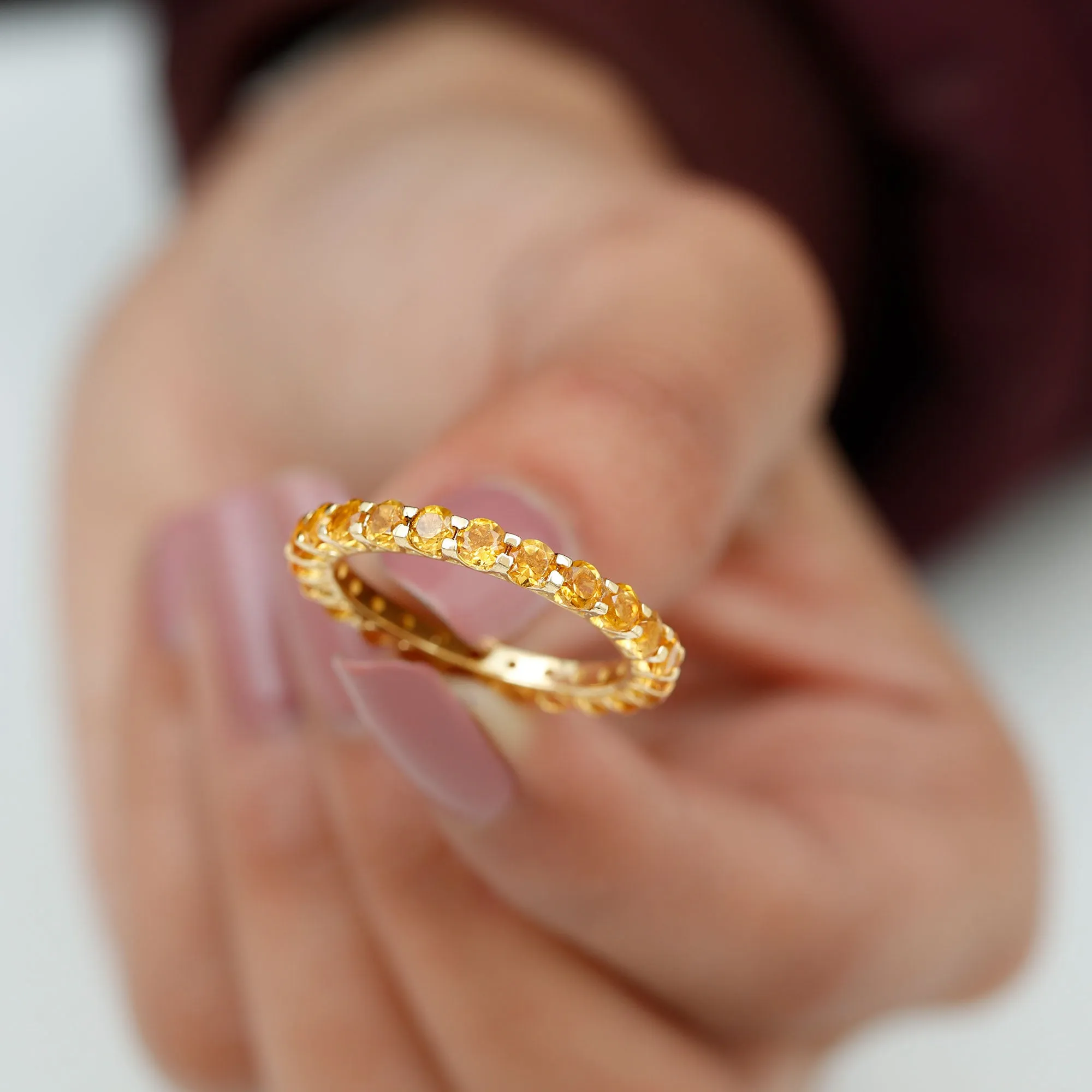 Round Citrine Simple Full Eternity Band Ring