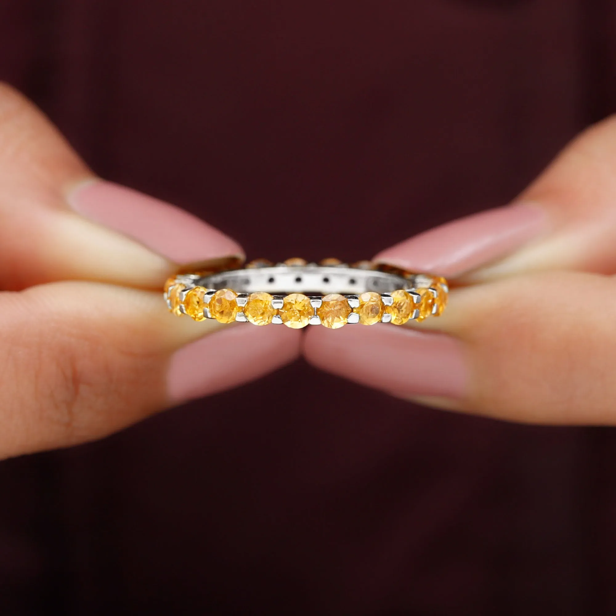 Round Citrine Simple Full Eternity Band Ring