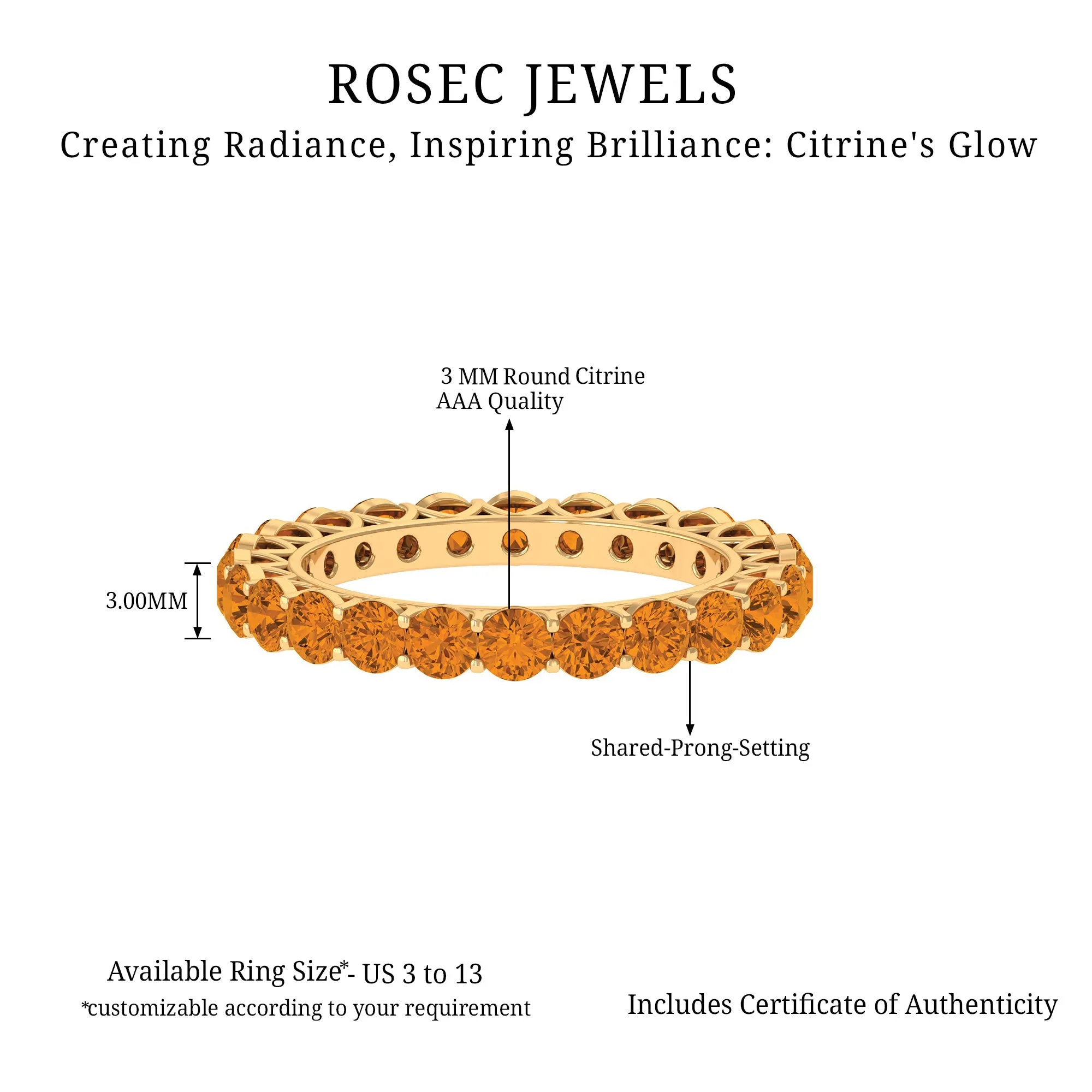 Round Citrine Simple Full Eternity Band Ring