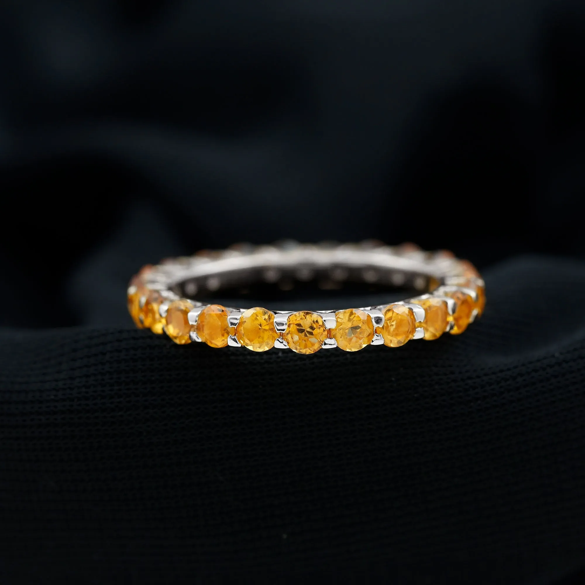 Round Citrine Simple Full Eternity Band Ring