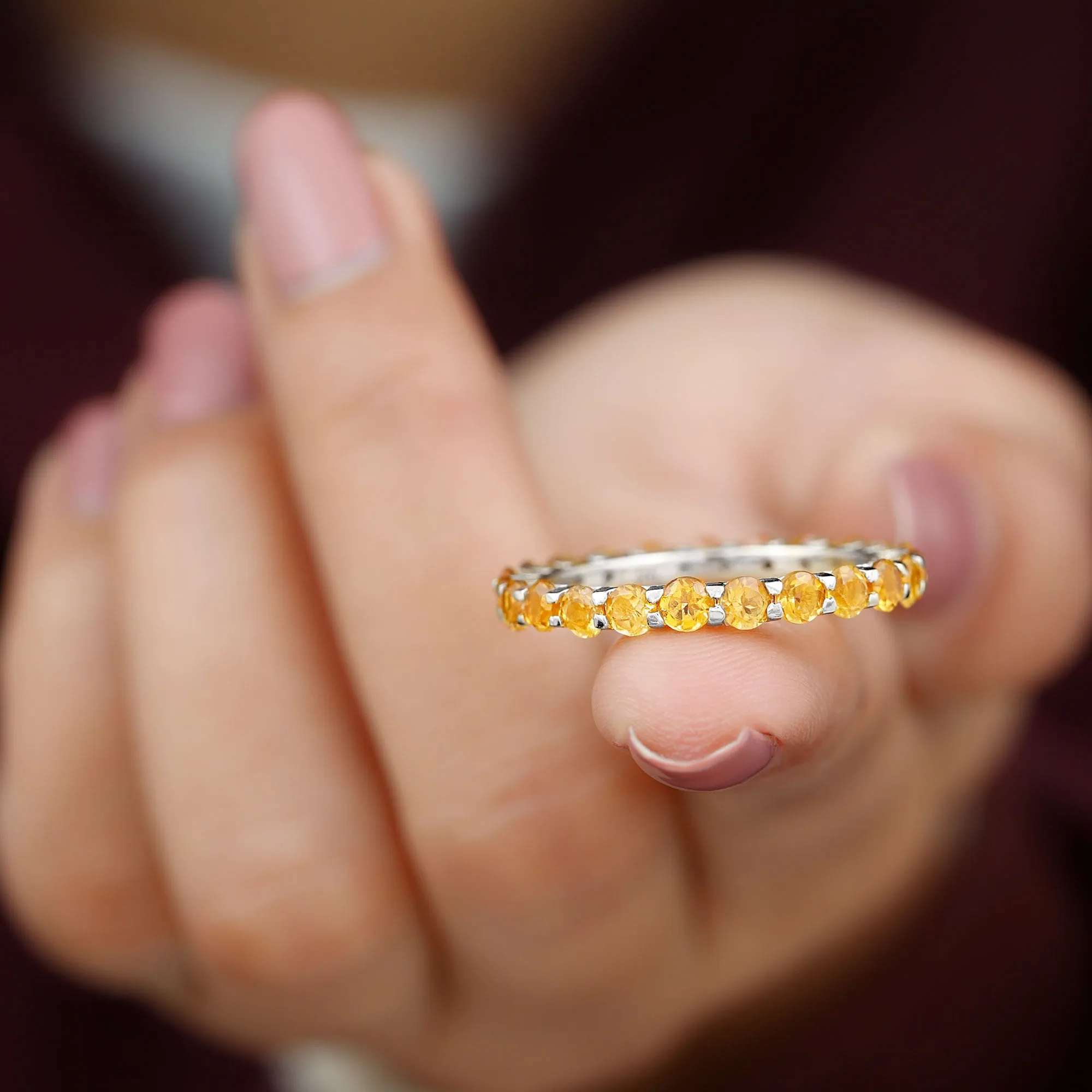 Round Citrine Simple Full Eternity Band Ring