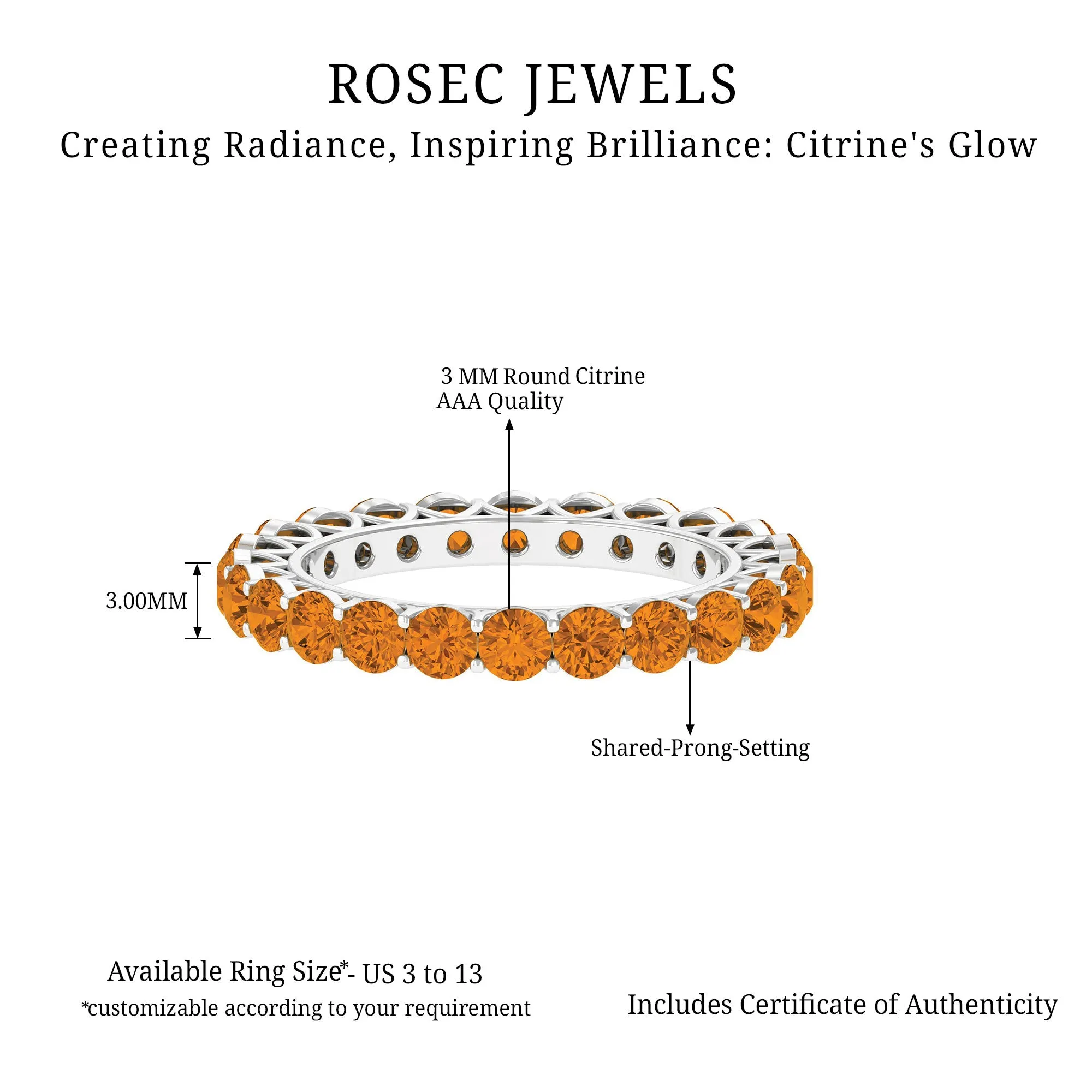 Round Citrine Simple Full Eternity Band Ring