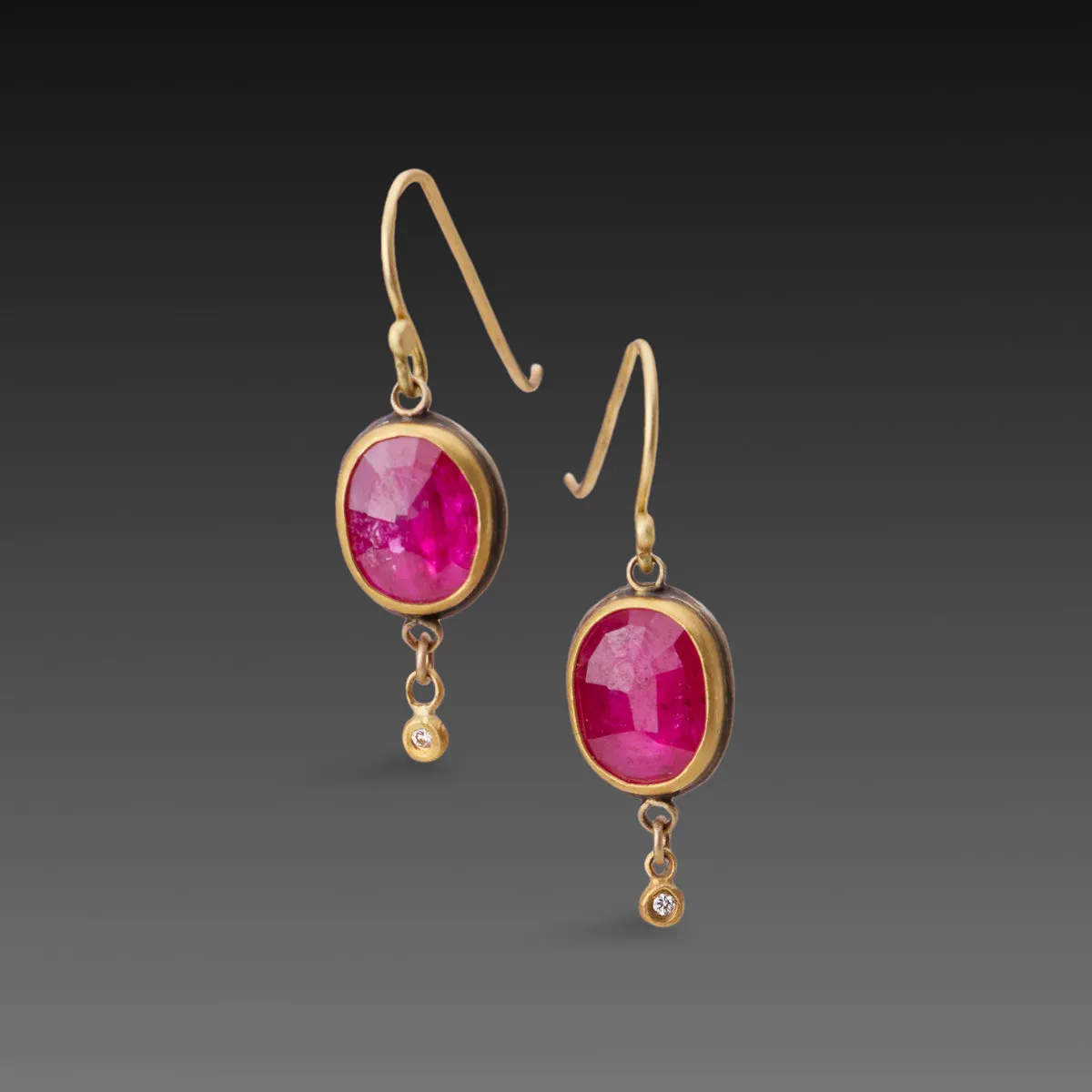 Ruby Earrings with Diamond Drops