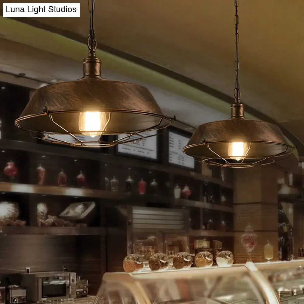 Rustic Iron Suspension Light: Vintage Pot Lid Shaped Pendant Lamp for Restaurants