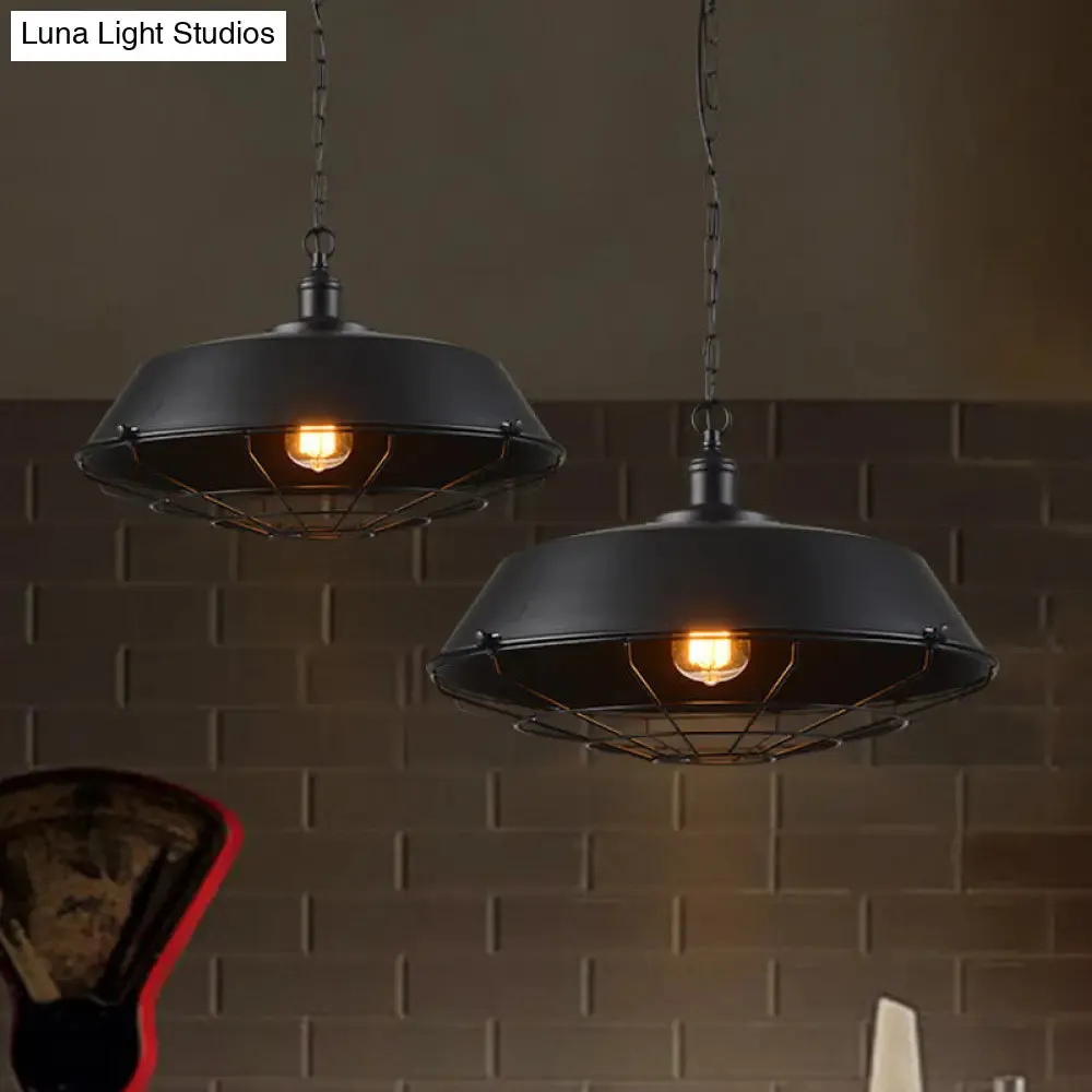 Rustic Iron Suspension Light: Vintage Pot Lid Shaped Pendant Lamp for Restaurants