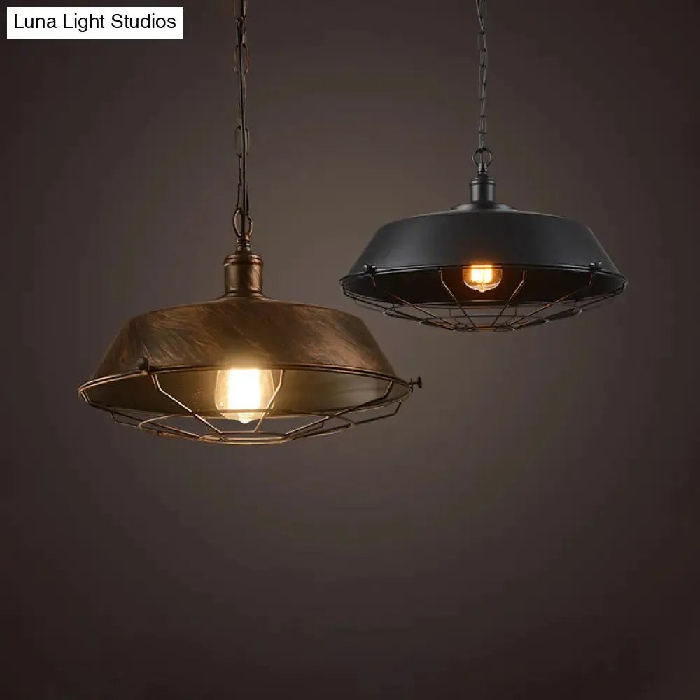 Rustic Iron Suspension Light: Vintage Pot Lid Shaped Pendant Lamp for Restaurants