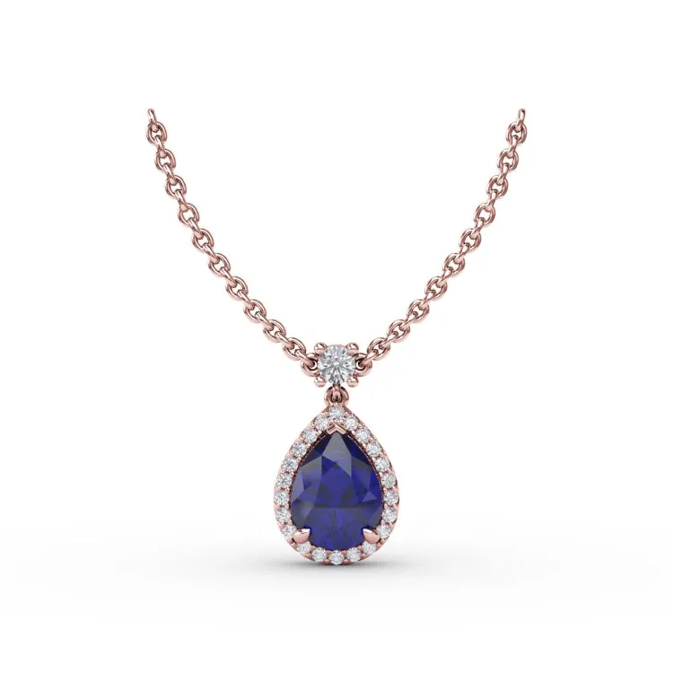 Sapphire and Diamond Teardrop Necklace