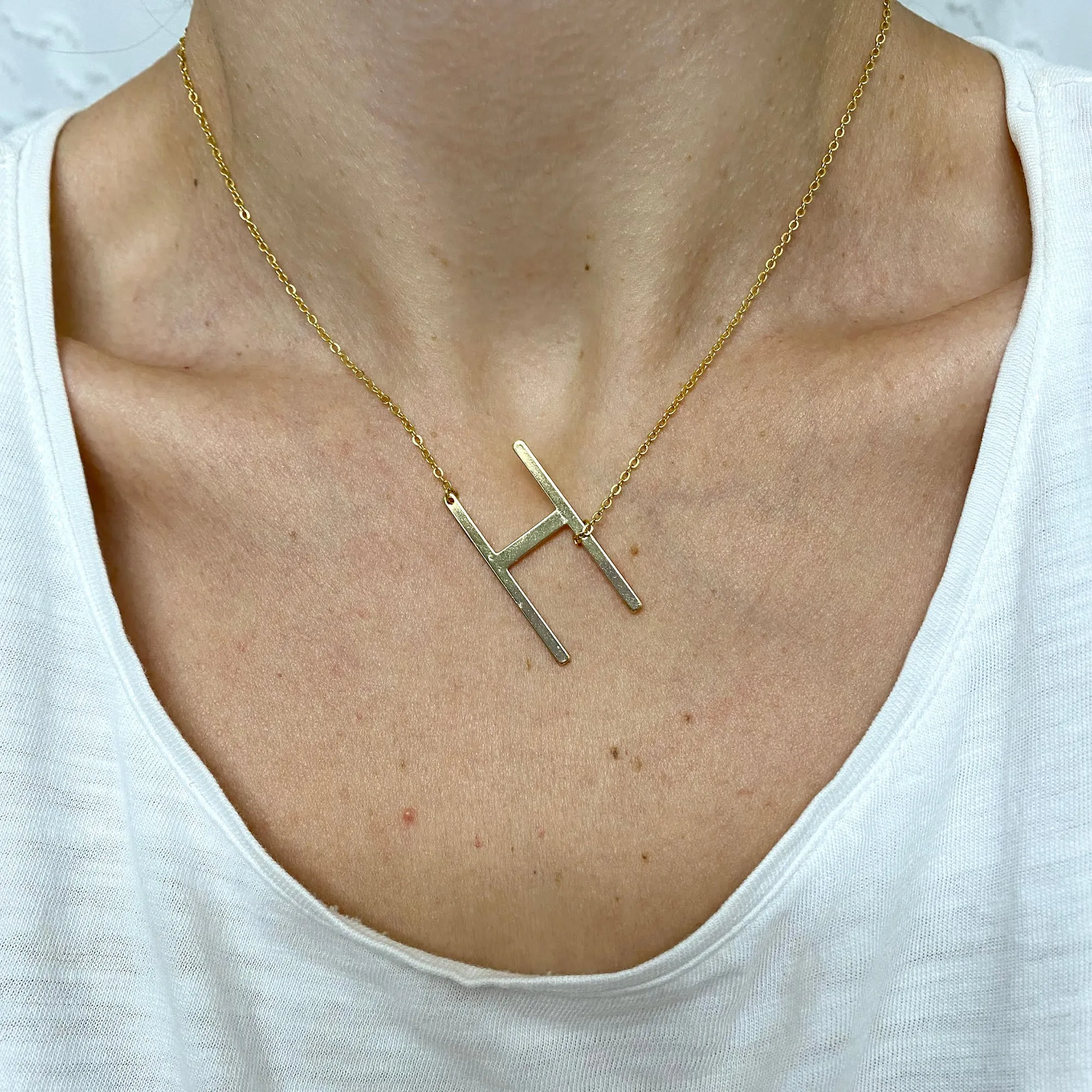 Sideways Letter Necklace • Gold