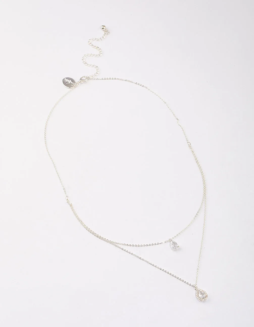 Silver Double Pear Layered Necklace