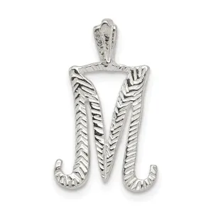 Silver Polished Textured Letter M Charm Pendant