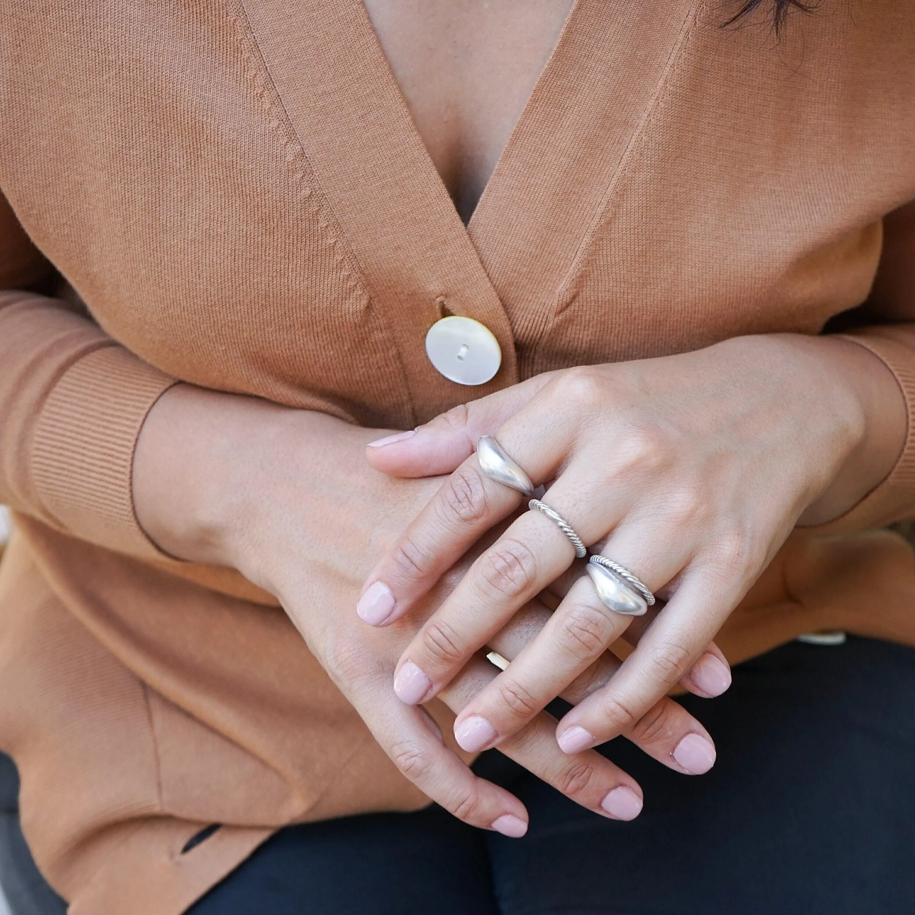 Silver Thin Wavy Hammered Open Ring