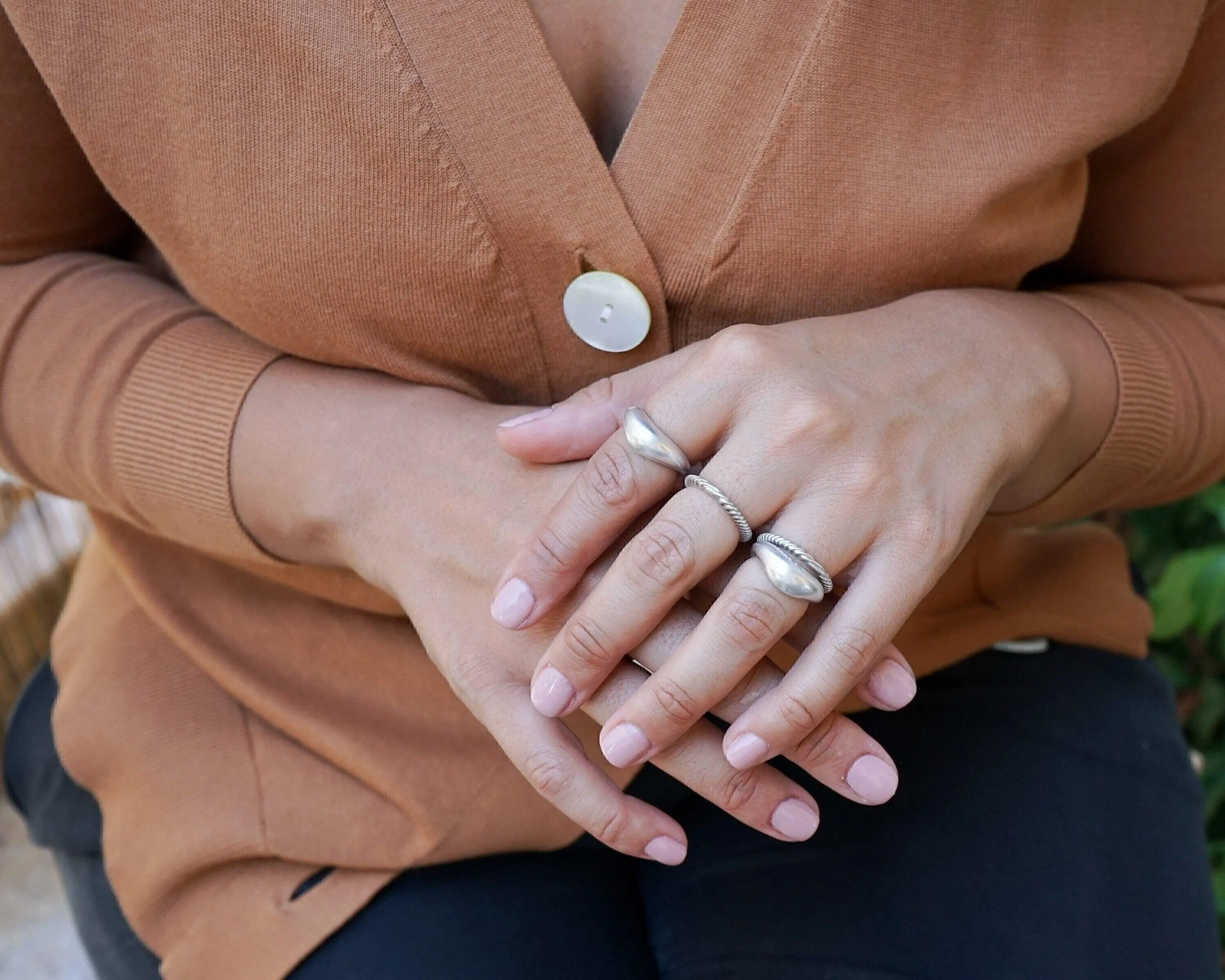 Silver Thin Wavy Hammered Open Ring