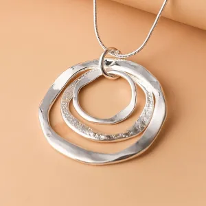 Silver Triple Ring Pendant Necklace  Unisex Style