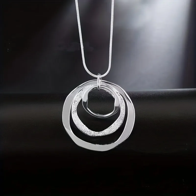 Silver Triple Ring Pendant Necklace  Unisex Style