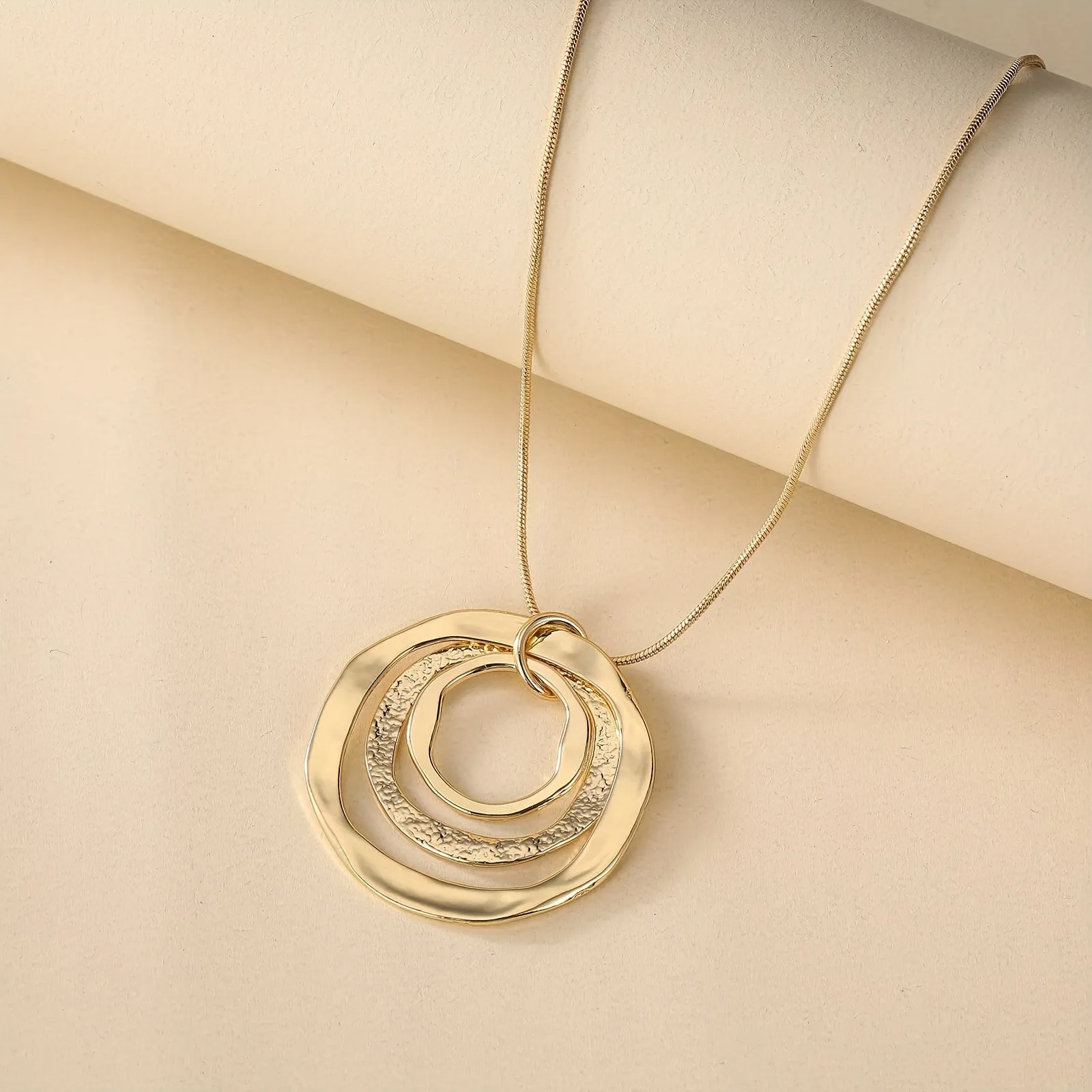 Silver Triple Ring Pendant Necklace  Unisex Style