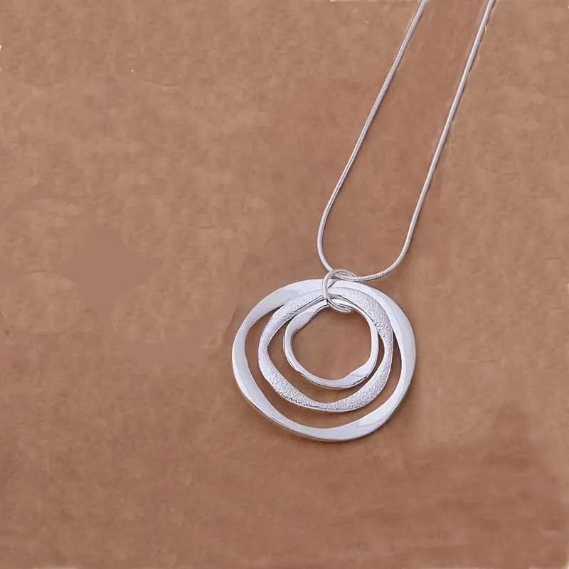 Silver Triple Ring Pendant Necklace  Unisex Style