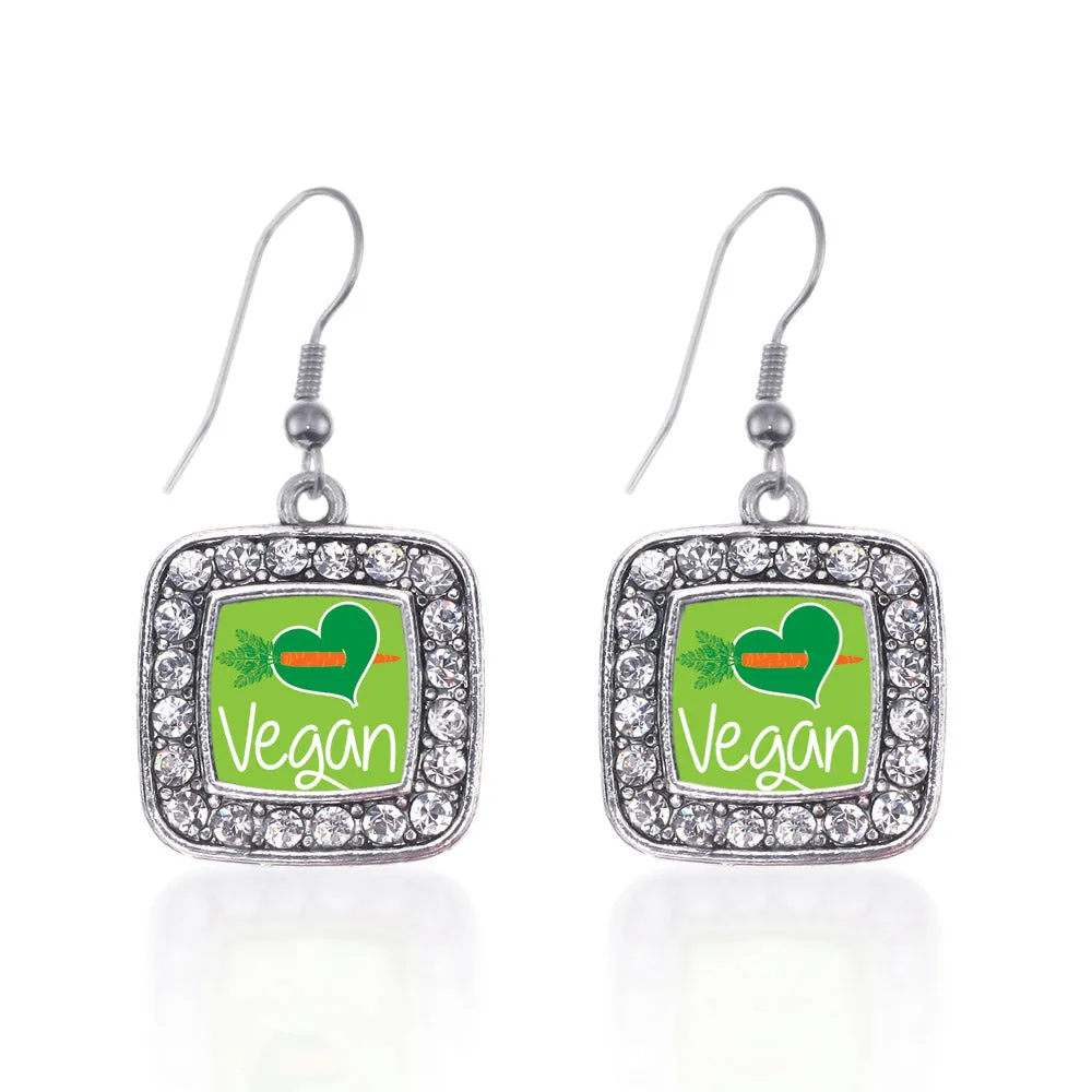 Silver Vegan Square Charm Dangle Earrings