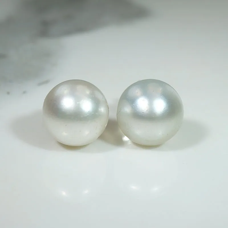 Silvery 12mm Baroque Pearl & White Gold Studs