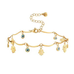 SISSLIA Hot Selling 18K Gold Adjustable Gold Chain Bracelets&Anklets Jewelry Copper Plated Eye Palm Charm Jewelry