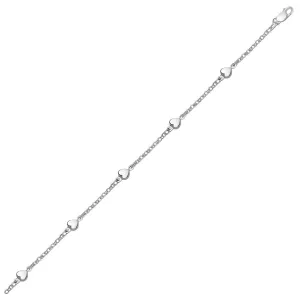 Size: 10'' - 14k White Gold Anklet with Puffed Heart Design