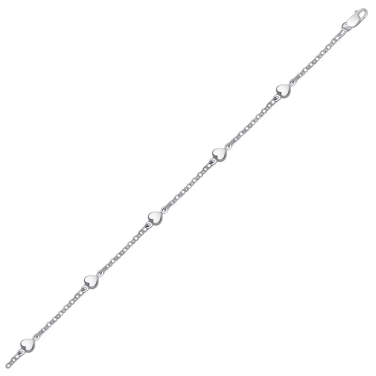 Size: 10'' - 14k White Gold Anklet with Puffed Heart Design