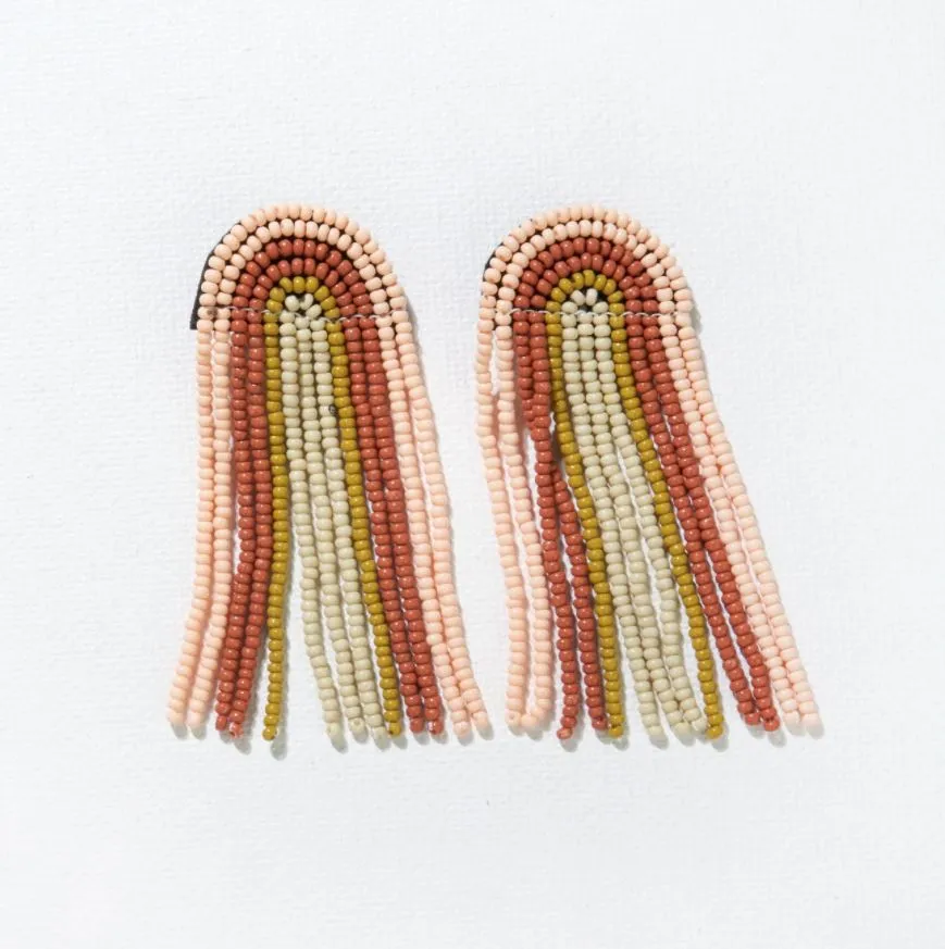 Skylar Rainbow Stripe Beaded Fringe Earrings Desert