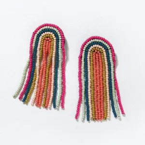 Skylar Rainbow Stripe Beaded Fringe Earrings Rainbow