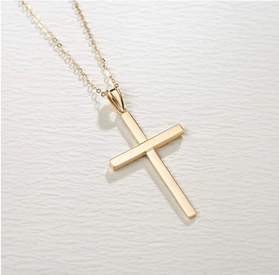 Sleek High Shine Cross Pendant Necklace in 14K Yellow Gold