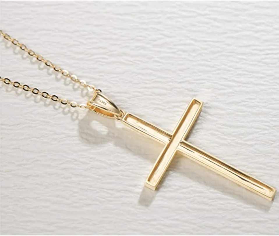 Sleek High Shine Cross Pendant Necklace in 14K Yellow Gold