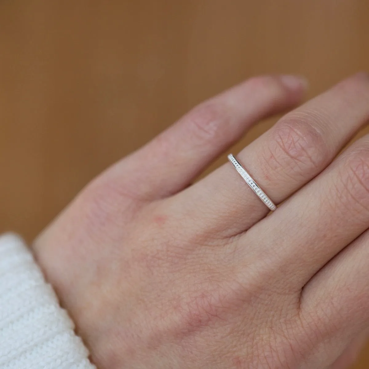 Slim Milgrain Row Band Ring - Sterling Silver