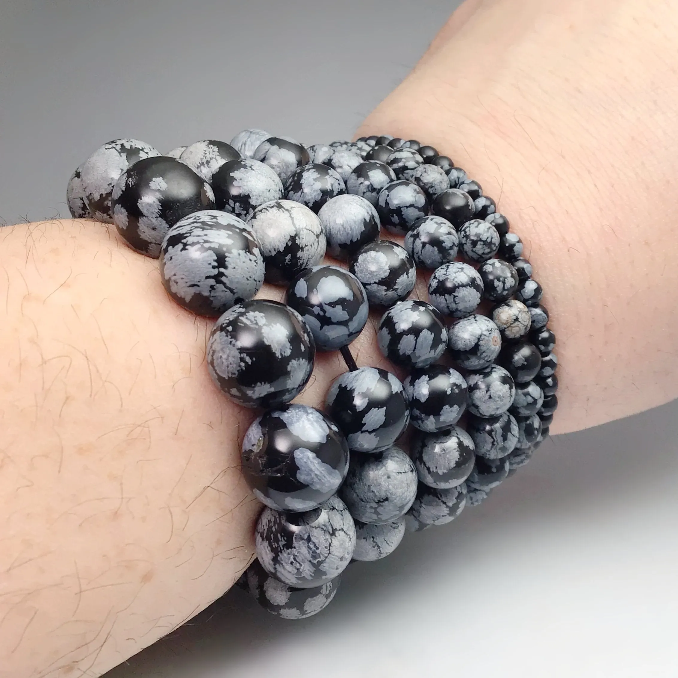 Snowflake Obsidian Beaded Bracelet