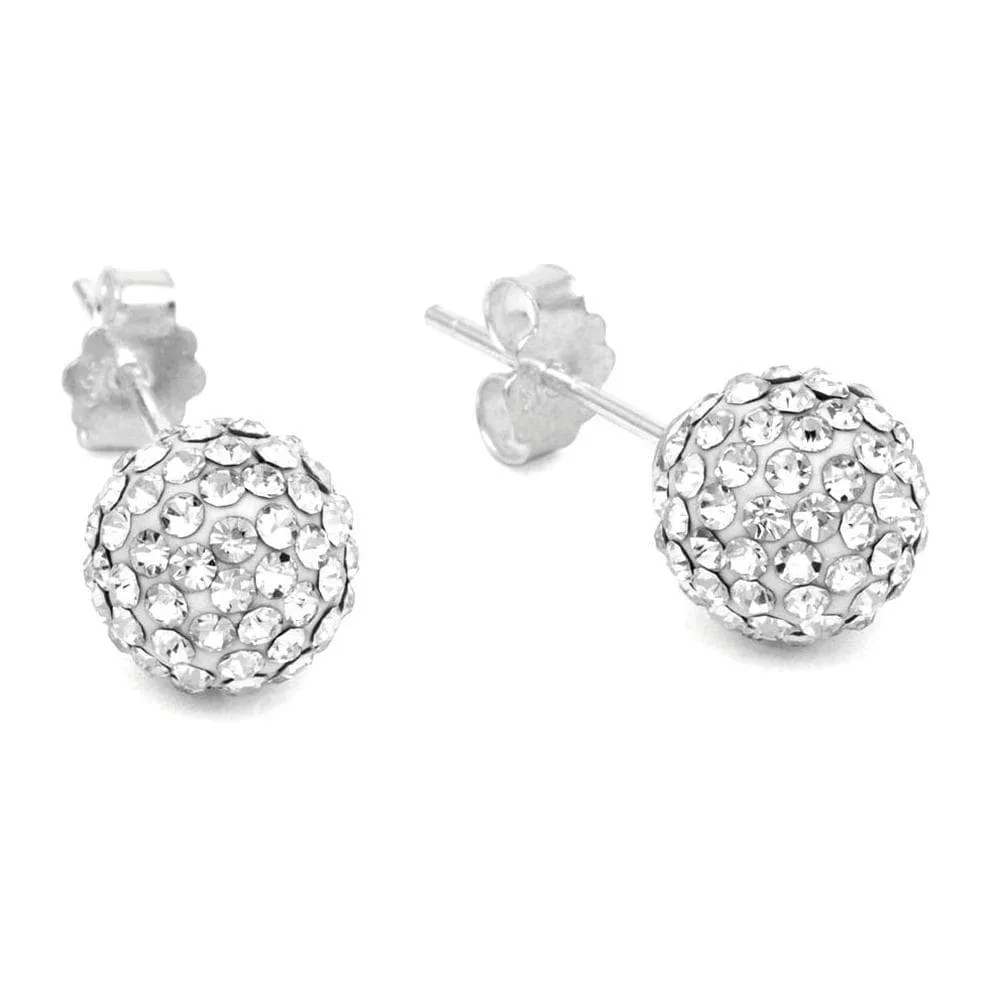 Solid 925 Sterling Silver Shamballa Ball Studs Clear