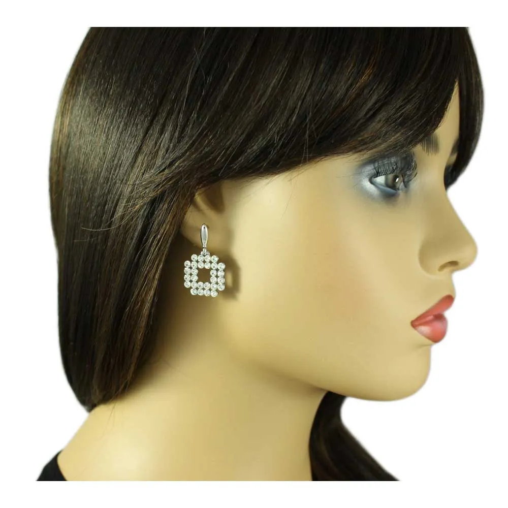 Sparkling Crystals Dangling Square Pierced Earring - REC584