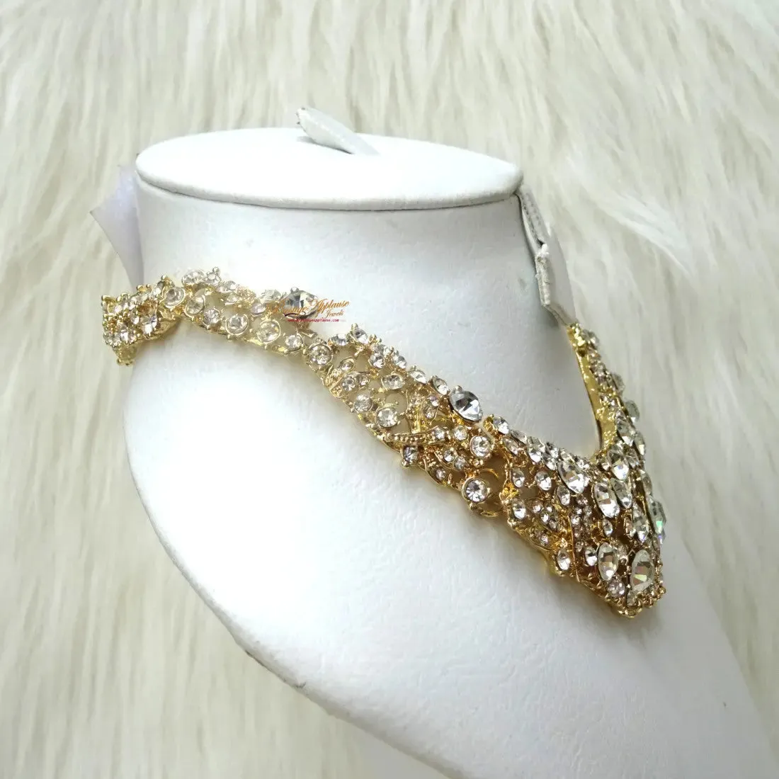 Sparkling Gold Costume Fashion Party Wedding Necklace Earring Bracelet Jewellery Set