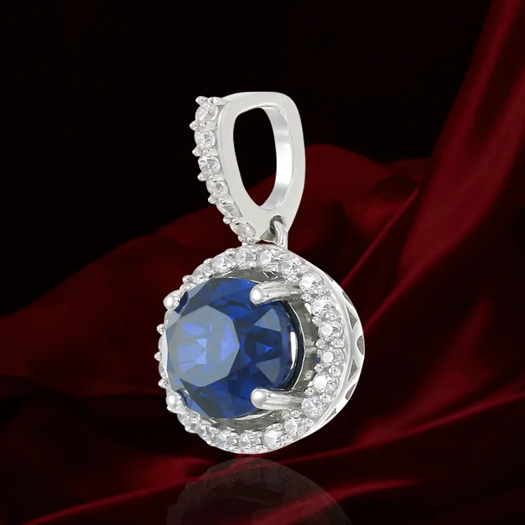 Sparkling Round Halo Blue Sapphire Pendant