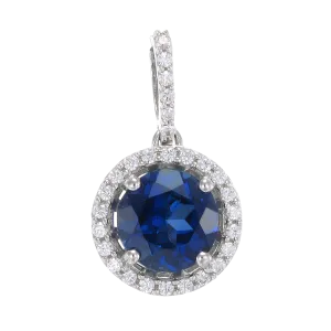 Sparkling Round Halo Blue Sapphire Pendant