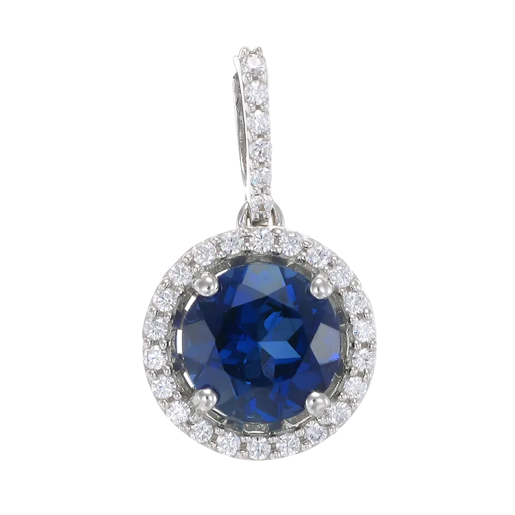 Sparkling Round Halo Blue Sapphire Pendant