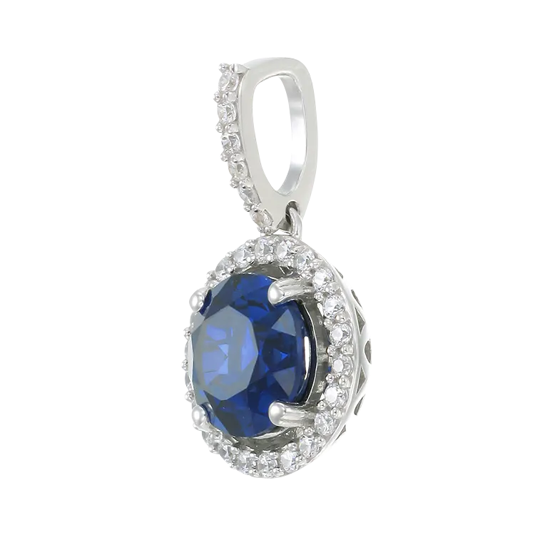 Sparkling Round Halo Blue Sapphire Pendant