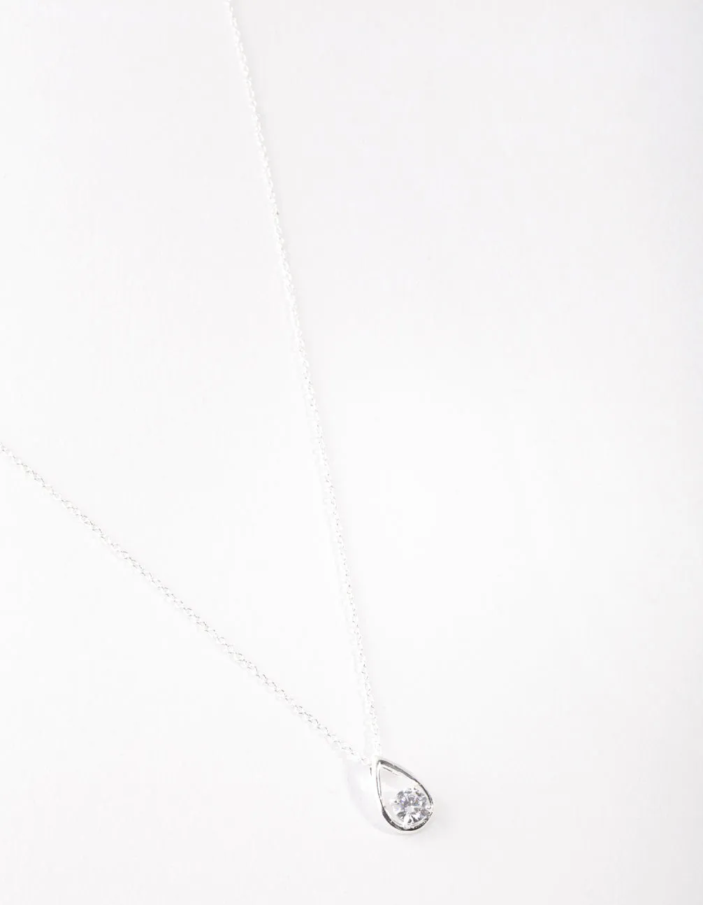 Sterling Silver Cubic Zirconia Sleek Teardrop Necklace