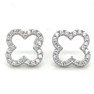 Sterling Silver Cz Clover Stud Earrings