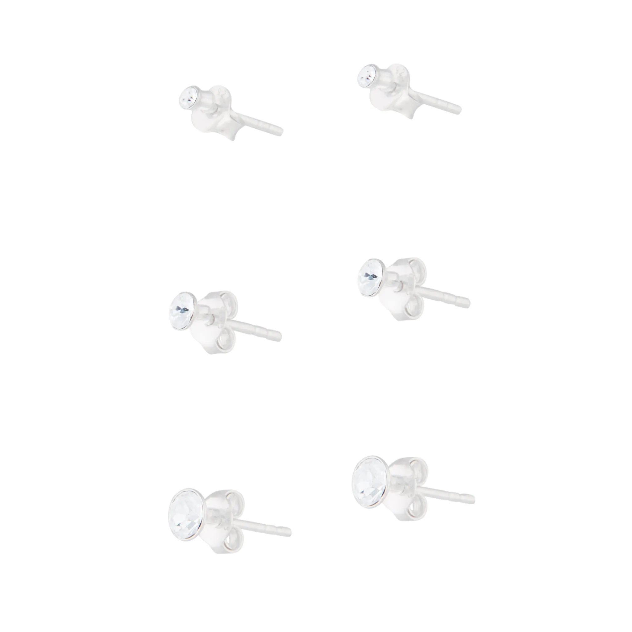 Sterling Silver Graduated Diamante Stud Pack