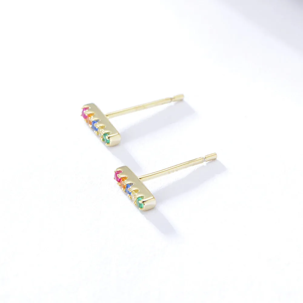 Straight Line Colourful Zircon Silver Studs Mardi Gras Earrings for Women