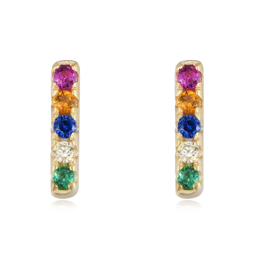 Straight Line Colourful Zircon Silver Studs Mardi Gras Earrings for Women