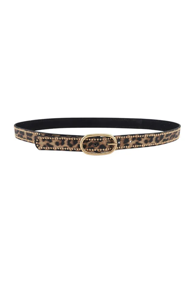 Studded Leopard Skinny Belt