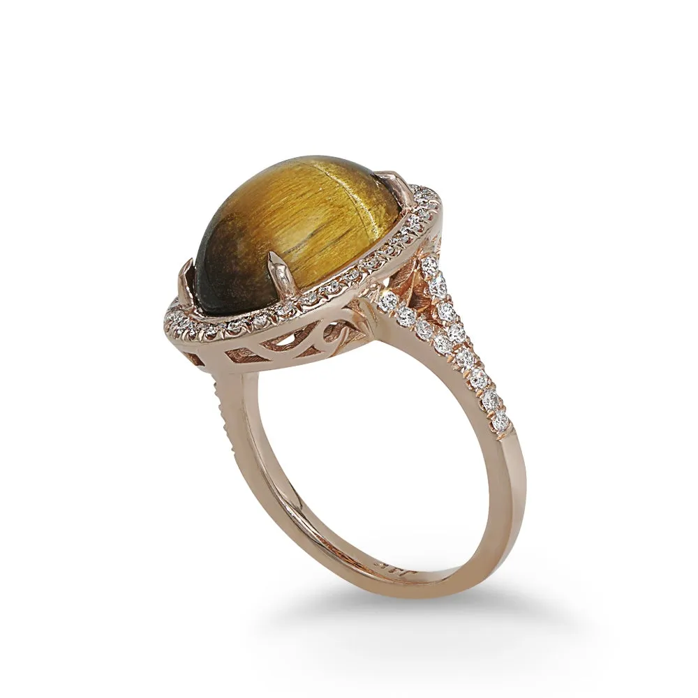 Tiger Eye and Diamond Ring