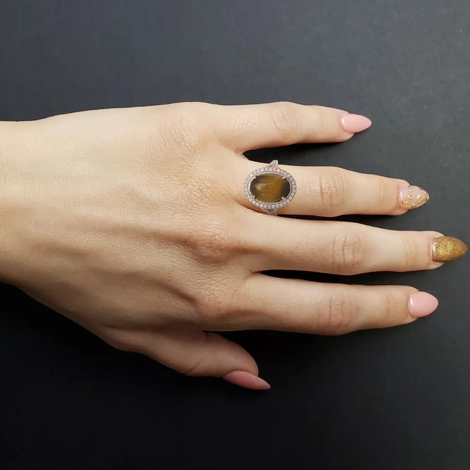 Tiger Eye and Diamond Ring