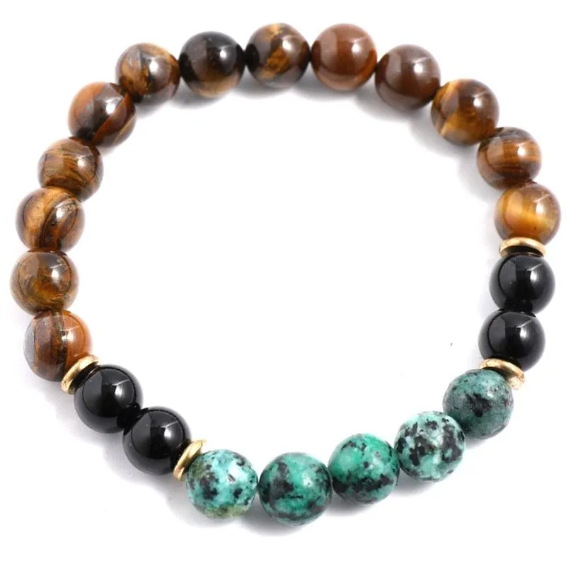 Tiger Eye Green Black Beaded Necklace